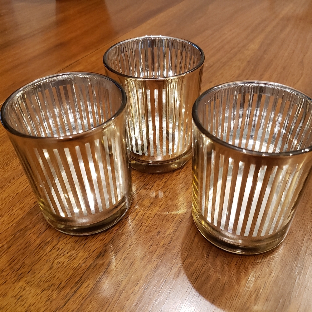 Gold Striped Candle Votives - Set of 3